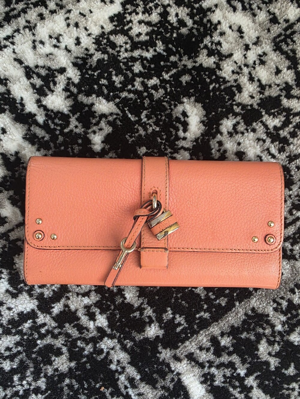 Chloe Paddington Coral Leather Long Wallet with Gold Lock